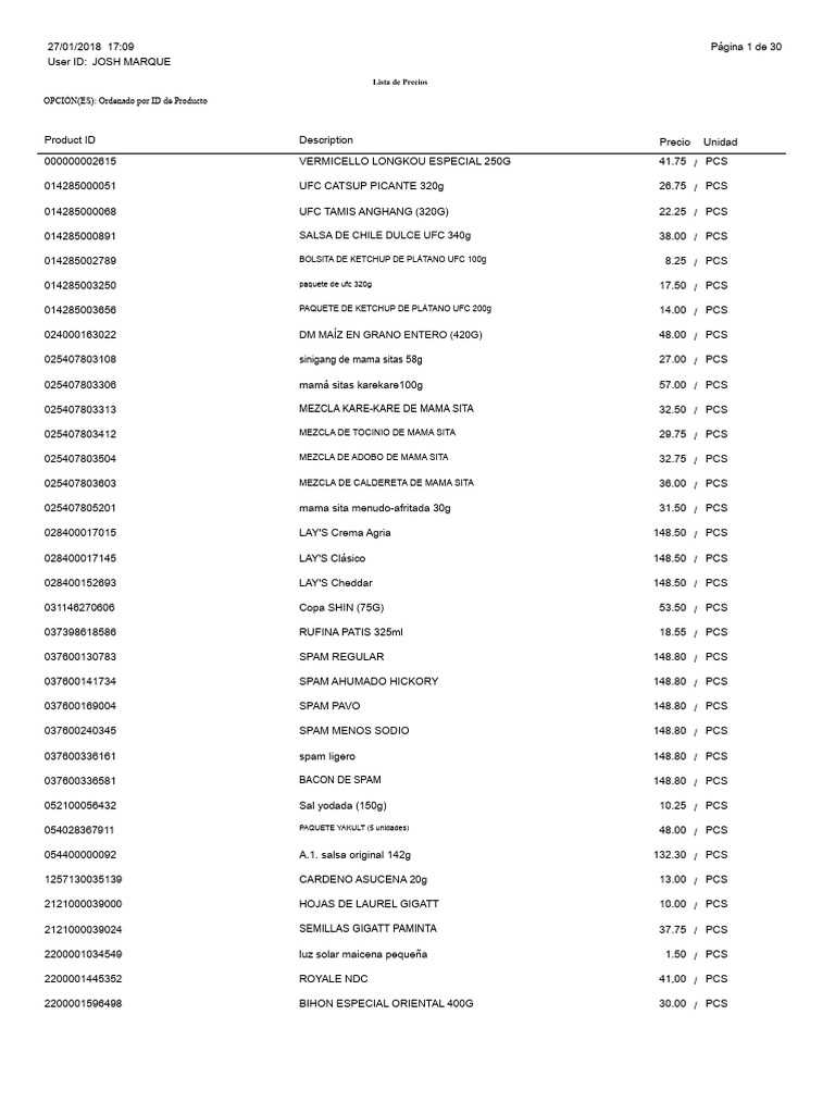 Lista de Precios 1282018 | PDF | Salsa de tomate | Condimentos