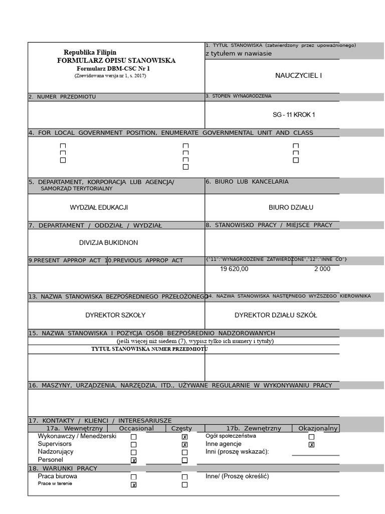 DBM CSC Formularz NR 1 Opis Stanowiska NAUCZYCIEL I | PDF