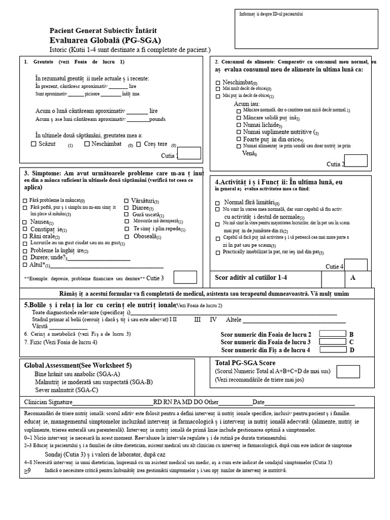Evaluarea Globală (PG-SGA) : Pacient Generat Subiectiv Întărit | PDF