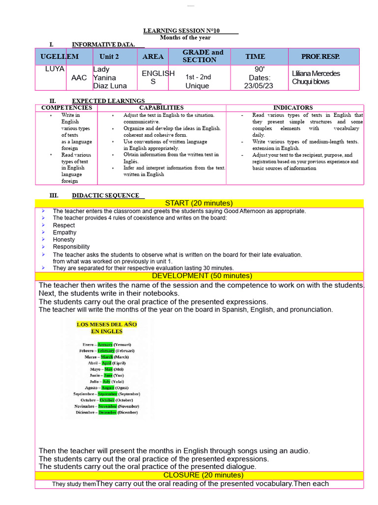 Session 10 The Months of The Year | PDF | Linguistics | Communication