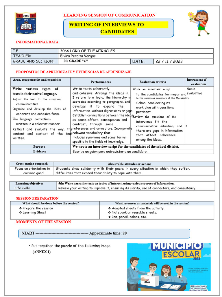 CLASS WITH WEDNESDAY WRITING OF INTERVIEWS WITH THE CANDIDATES | PDF ...