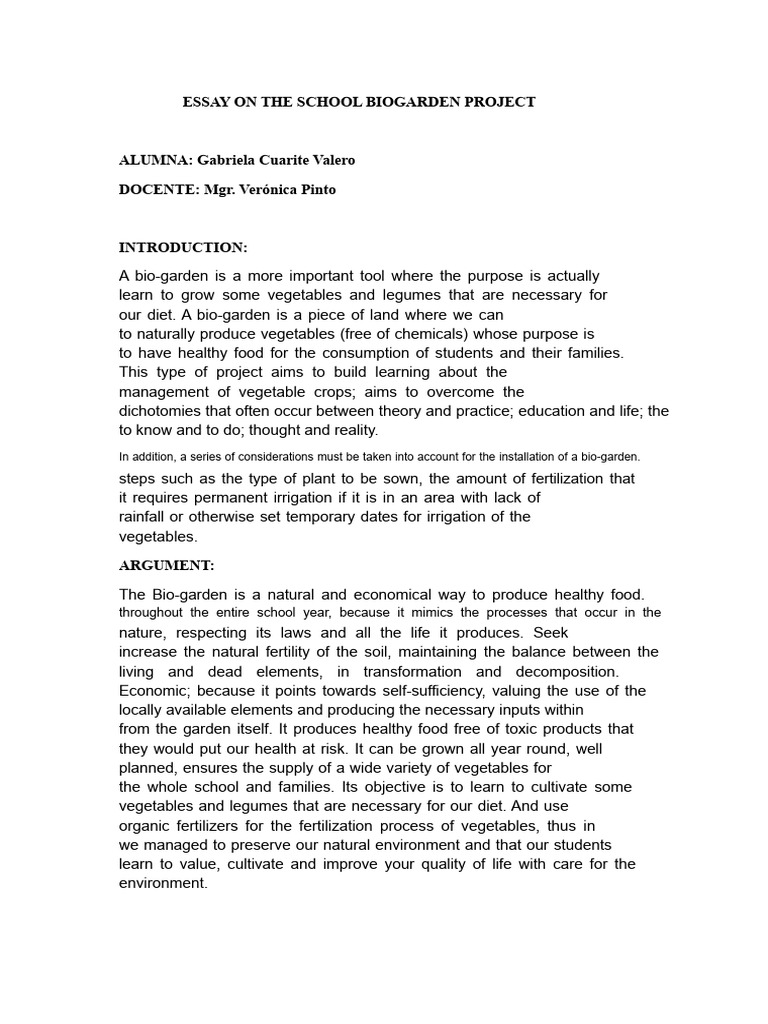 Essay On The Project of A School Biogarden - Gabriela Cuarite Valero ...