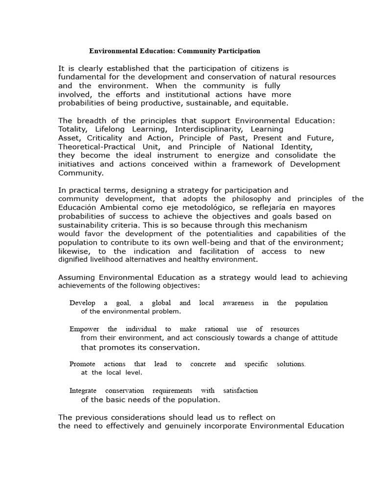 Community Engagement in Environmental Education | PDF | Sustainability ...