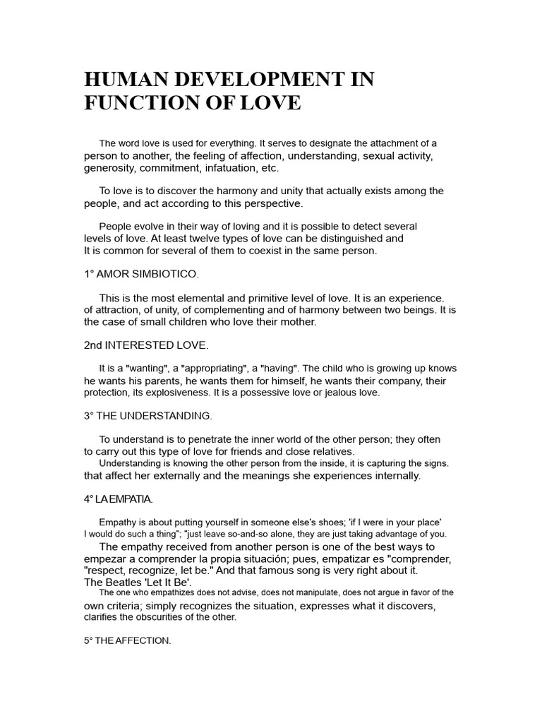 Human Development in Function of Love | PDF | Love | Behavioural Sciences