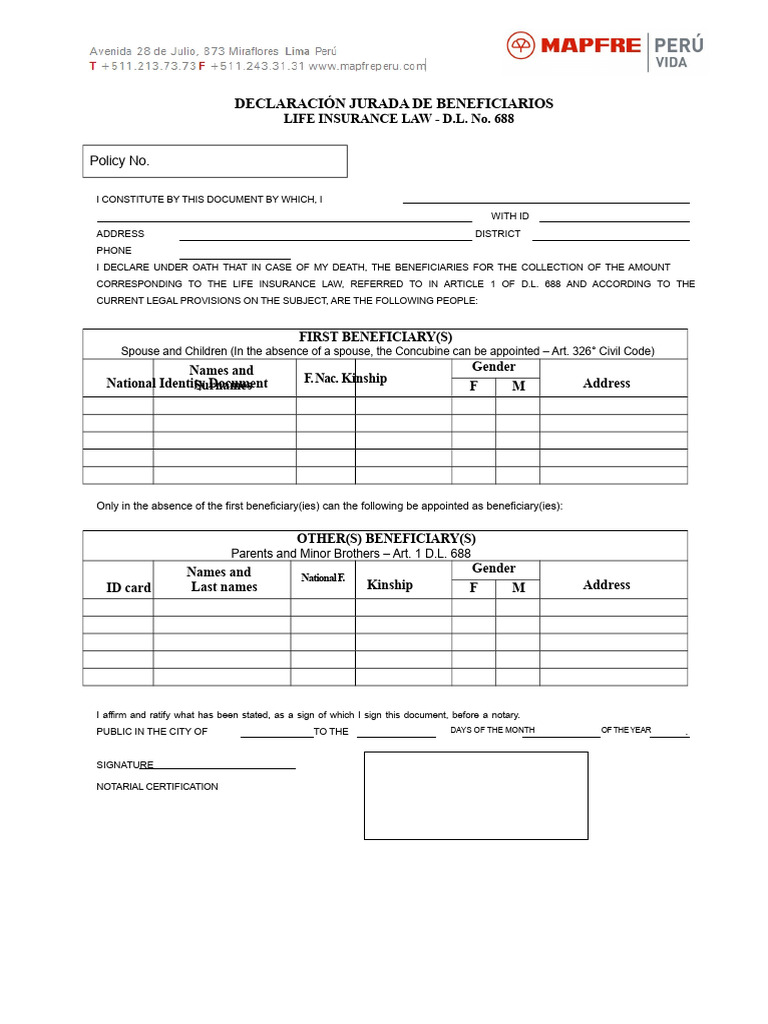 Life Insurance Beneficiary Declaration Form | PDF