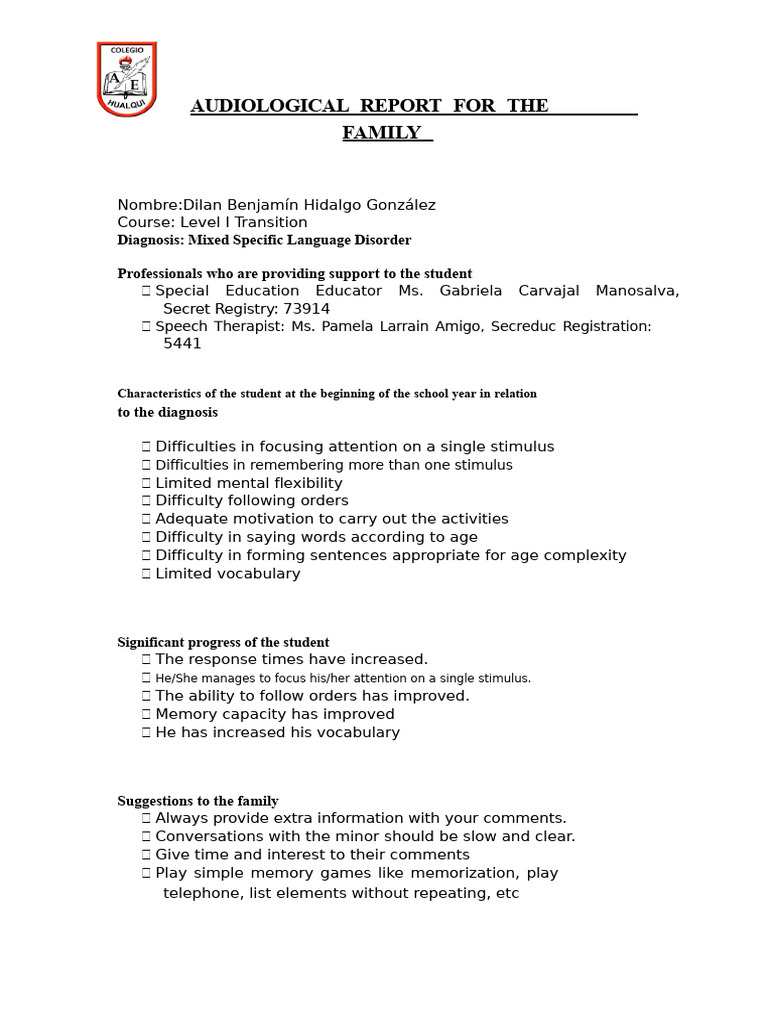 Audiological Report: Dilan Hidalgo | PDF