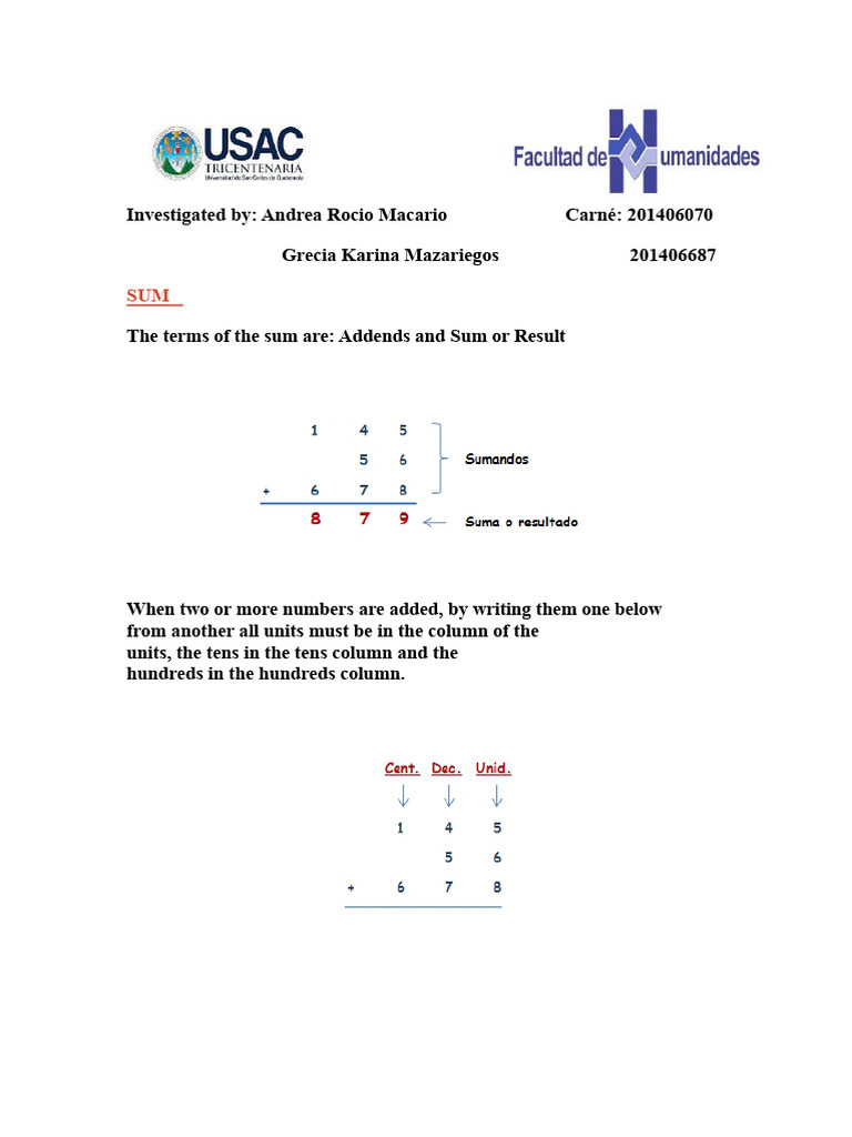 Basic Arithmetic Operations Explained | PDF | Subtraction | Division ...