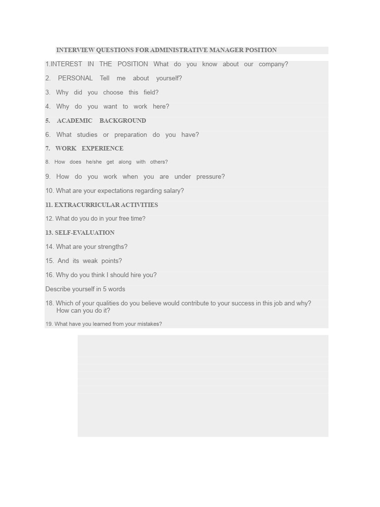 Administrative Manager Interview Questions | PDF | Chess