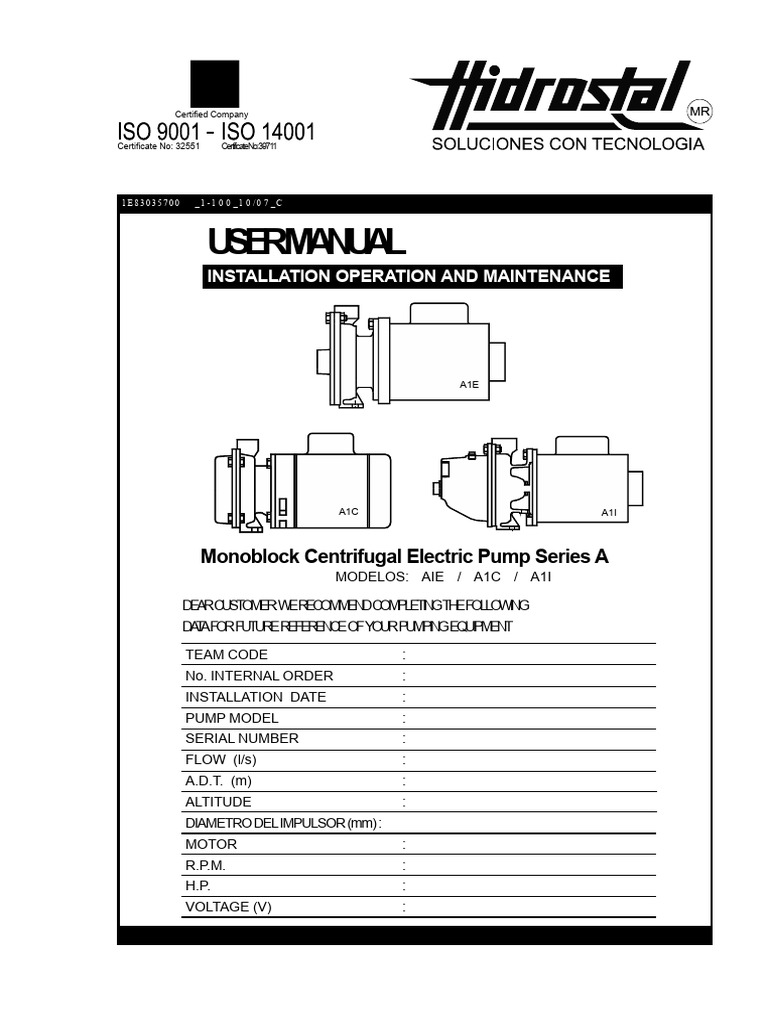 Monoblock Electric Pump User Manual | PDF | Pump | Valve