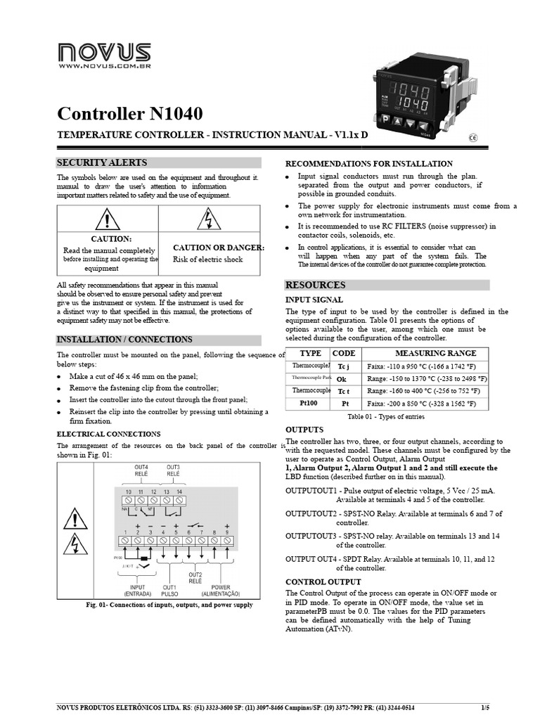 N1040 Temperature Controller Manual | PDF | Control Theory ...