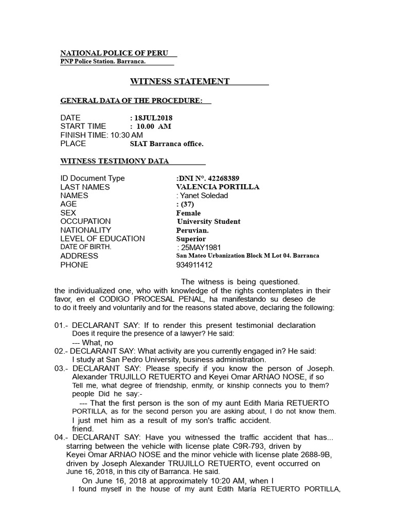 Witness Statement | PDF | Witness