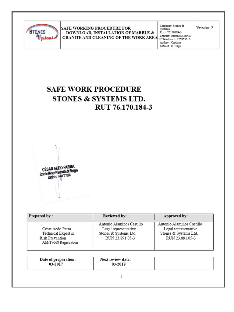 Safe Procedure for Marble & Granite Installation | PDF | Personal ...