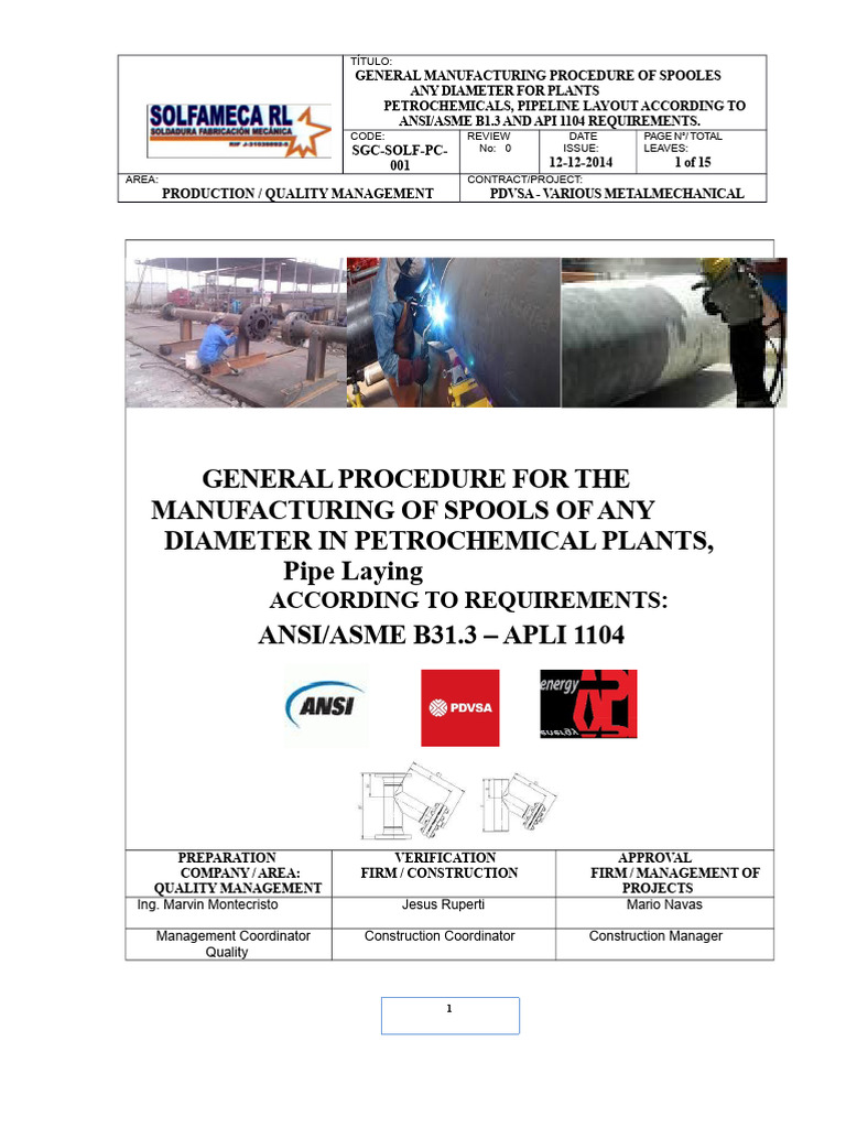 General Procedure For The Manufacturing and Assembly of Pipes, Valves ...