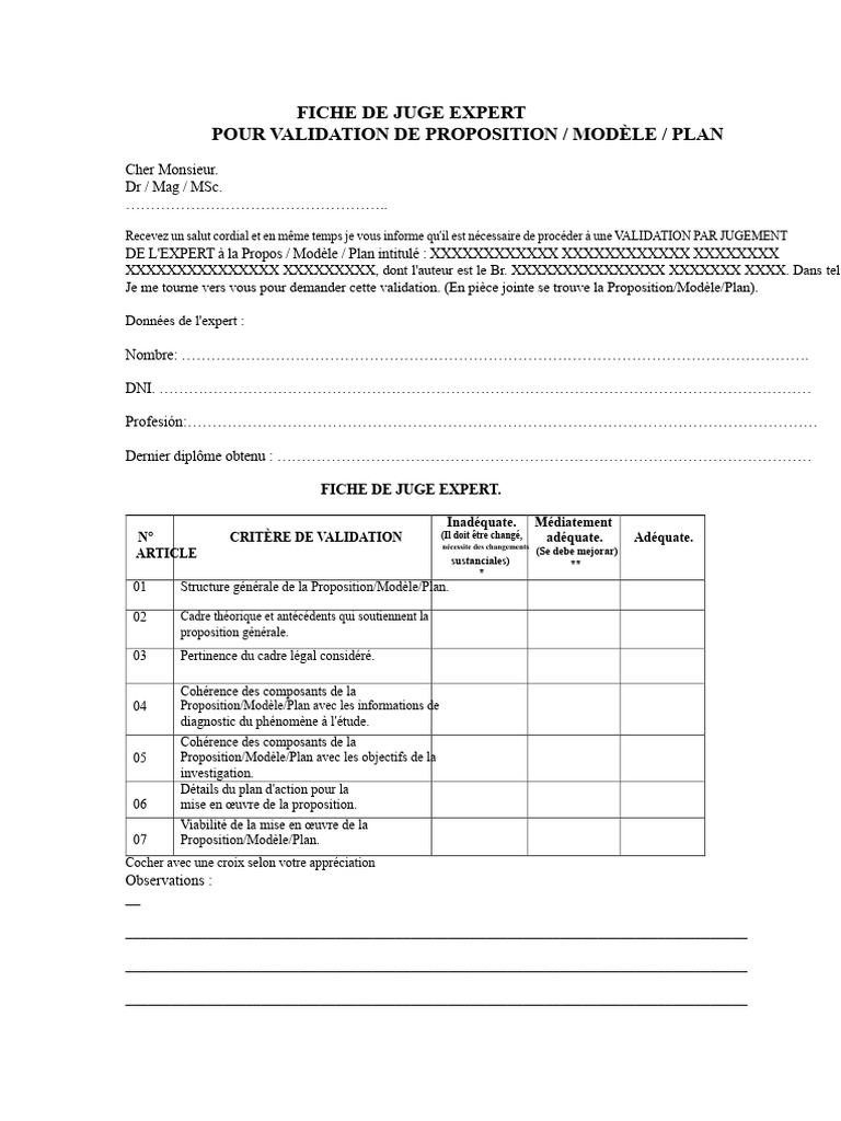 Fiche de Validation Experts - Programme | PDF