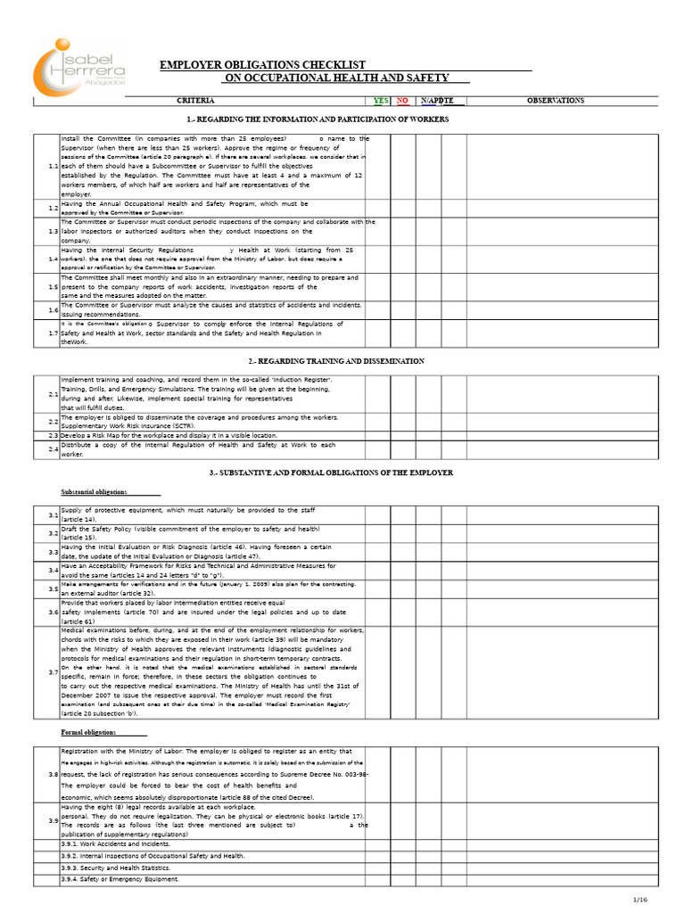 Employer Obligations for Workplace Safety | PDF | Occupational Safety ...