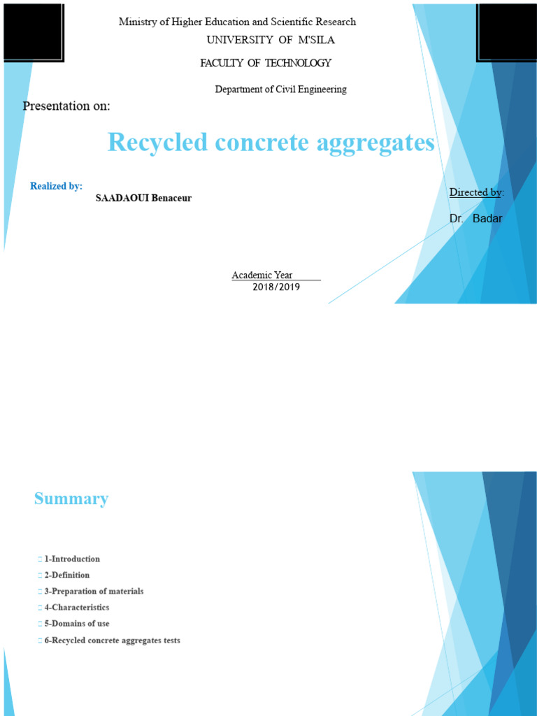 Recycled Concrete Aggregates Overview | PDF | Concrete | Construction ...