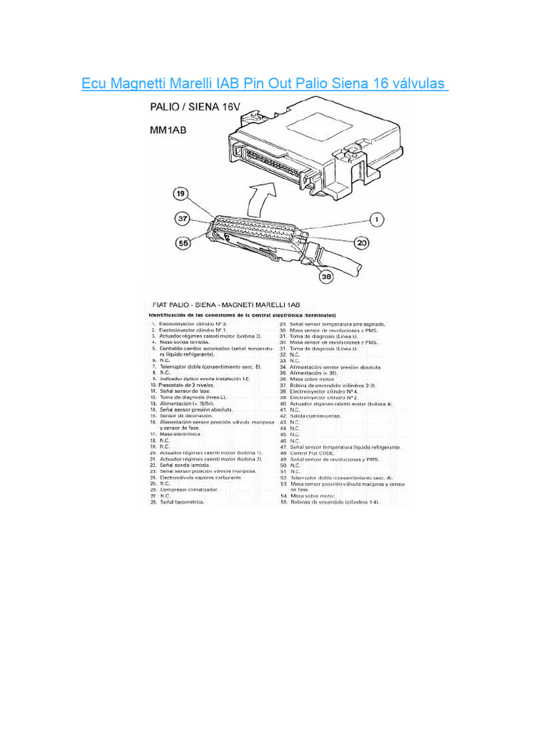 Pinagem ECU Magnetti Marelli Palio 16V | PDF | Classificação dos ...