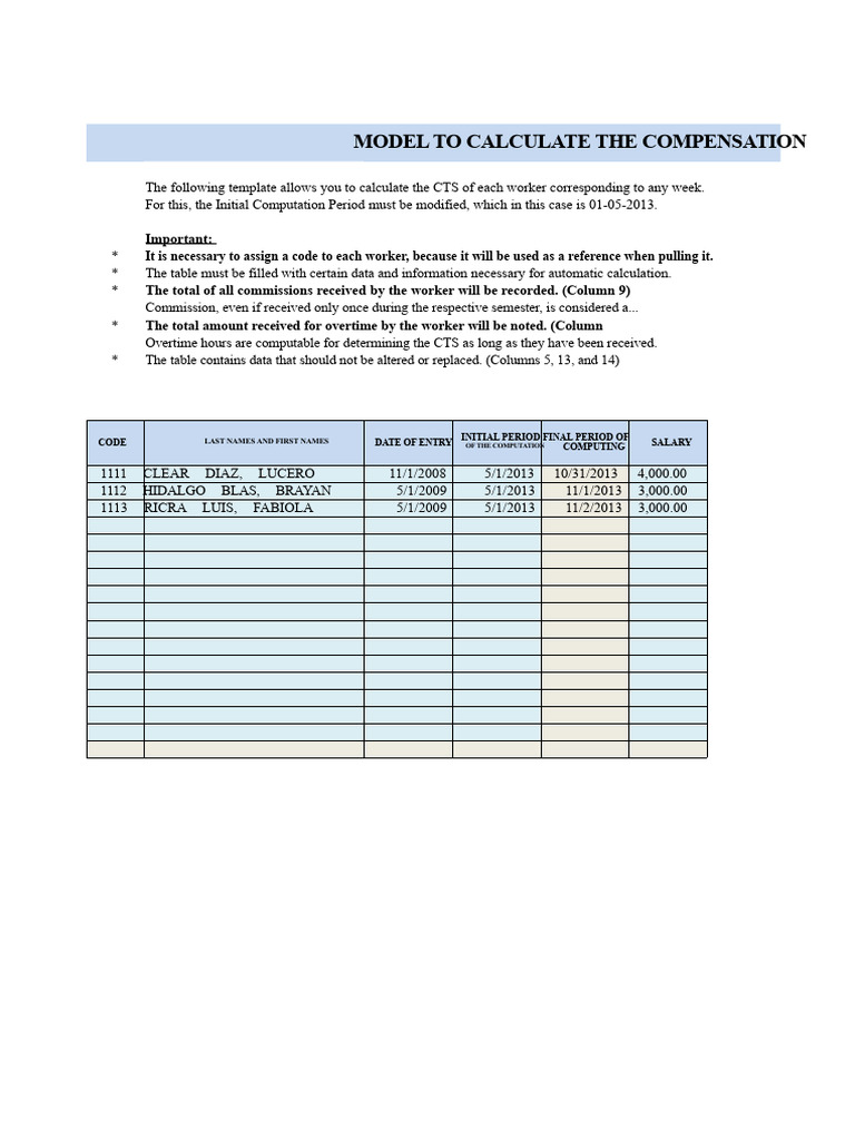 CTS Compensation Calculation Template | PDF | Overtime | Salary