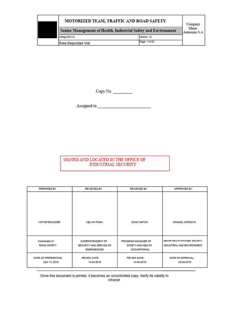 Road Safety Guidelines for Antamina Vehicles | PDF | Traffic | Road ...