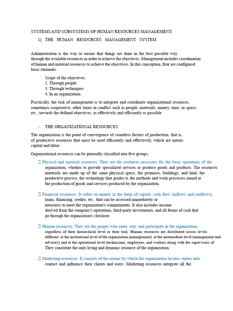 1-Systems and Subsystems of Human Resource Management | PDF | Human ...