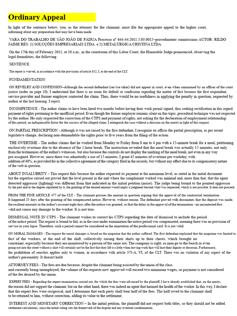 Appeal Process for Labor Court Case | PDF | Employment | Salary