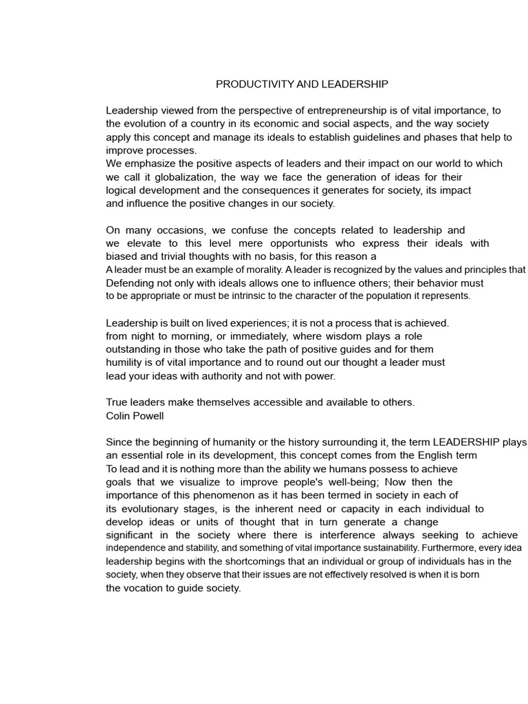 Leadership's Role in Productivity Growth | PDF | Leadership | Value ...