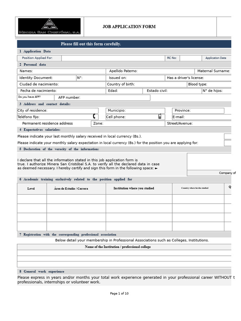 Job Application Form Template | PDF | Computing