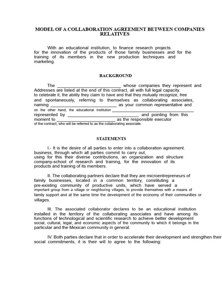 Model of A Collaboration Agreement For Family Businesses | PDF ...