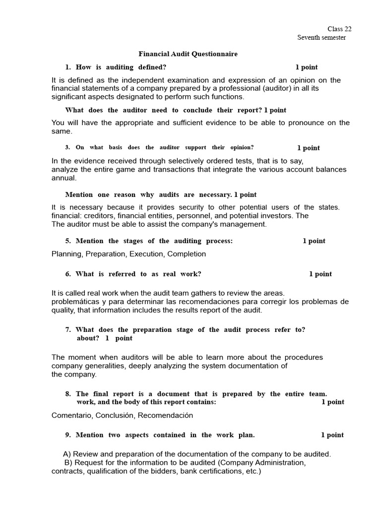 Financial Audit Questionnaire Overview | PDF | Audit | Internal Control