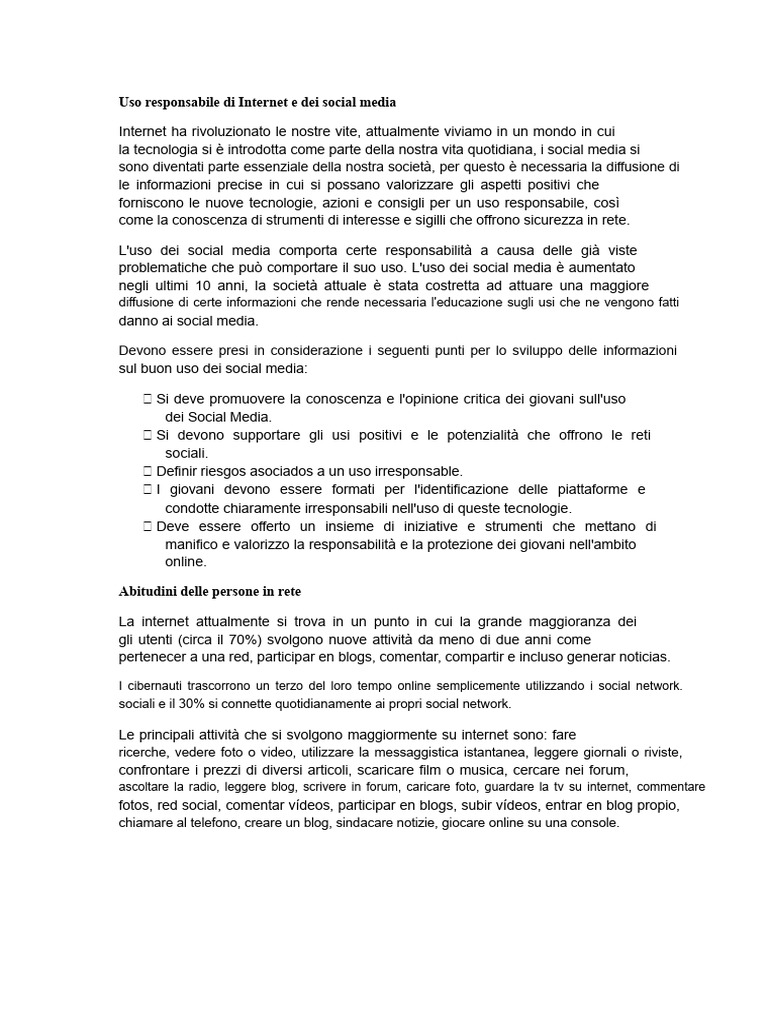 Uso Responsabile Di Internet e Dei Social Media | PDF