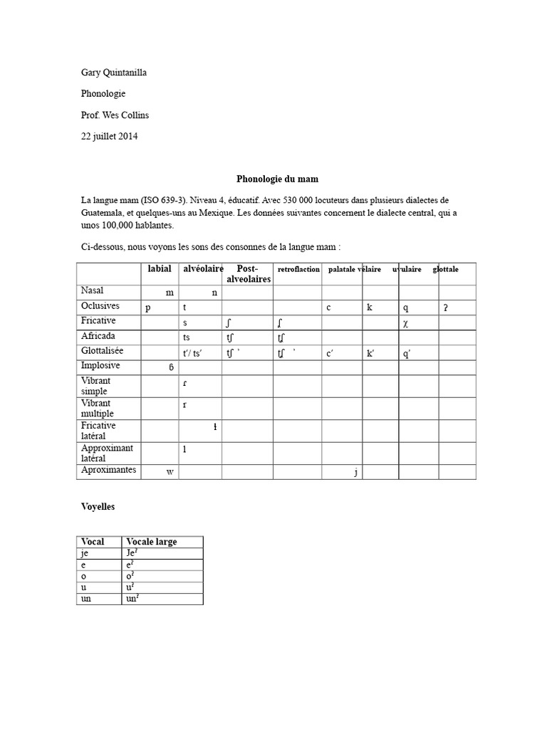 Phonologie de la langue mam | PDF | Syllabe | Communication orale