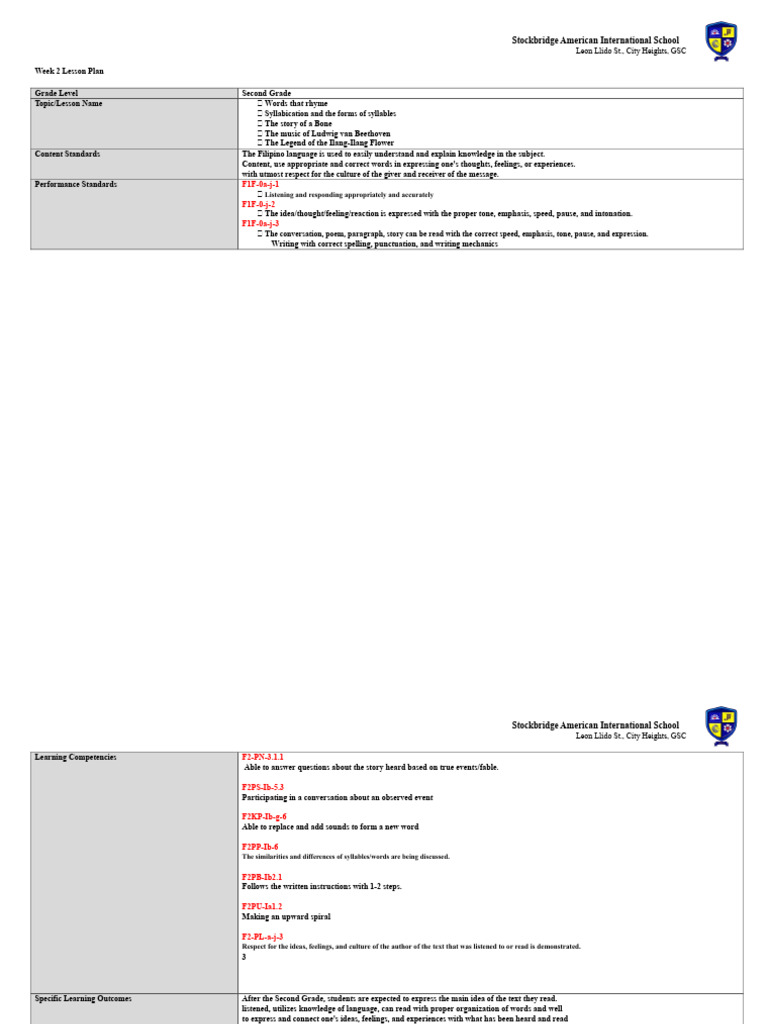 Grade 2 (Week 2) | PDF | Syllable | Poetry