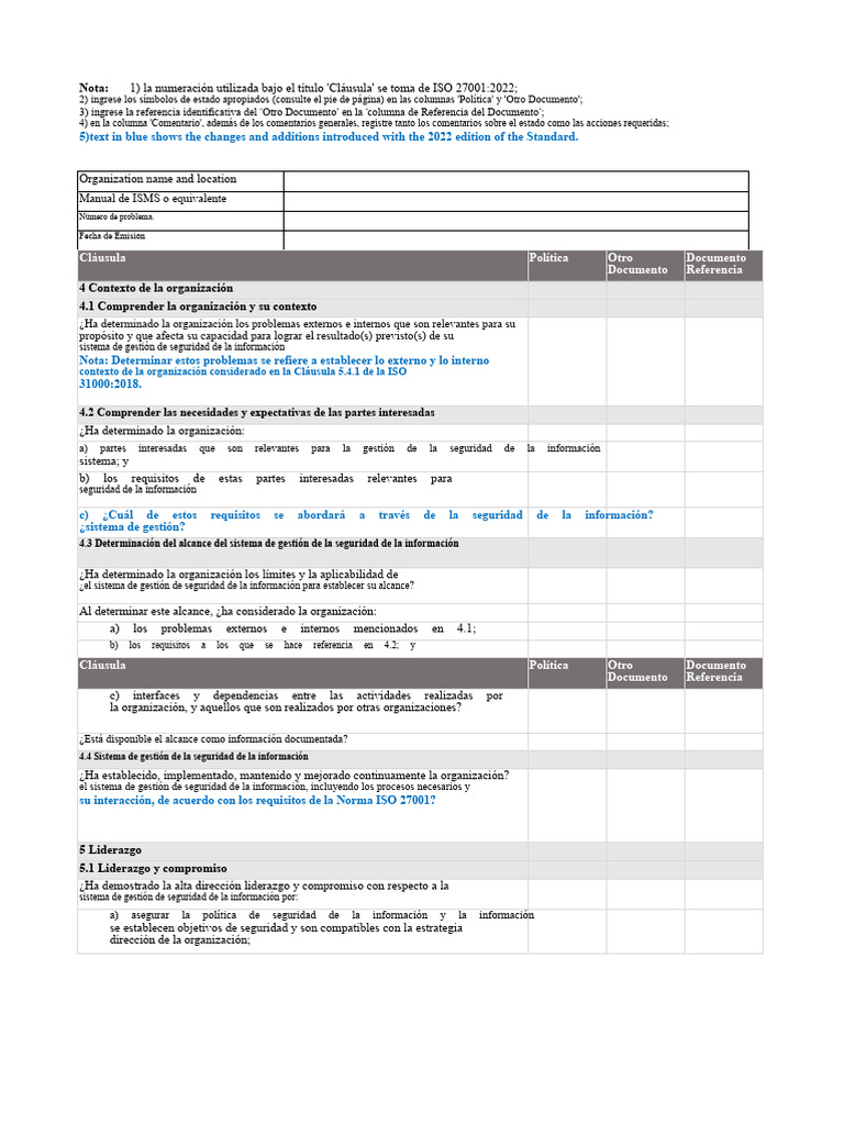 Herramienta de Análisis de Brechas ISO 27001 2022 | PDF | Seguridad de ...