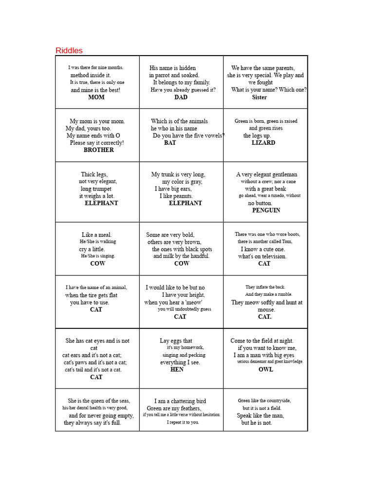 Riddles | PDF | Cats | Foods