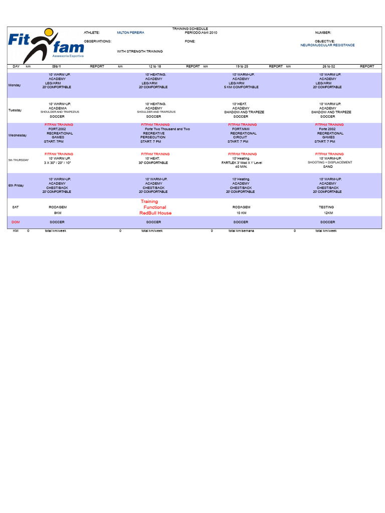 Running Spreadsheet For Physical Conditioning | PDF | Strength Training ...