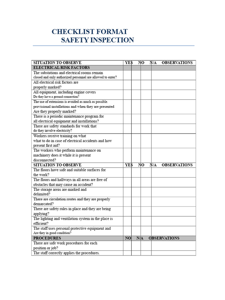 Safety Inspection Checklist Template | PDF | Personal Protective ...