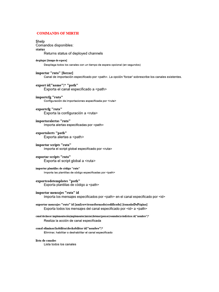 Comandos Esenciales de Mirth Connect | PDF