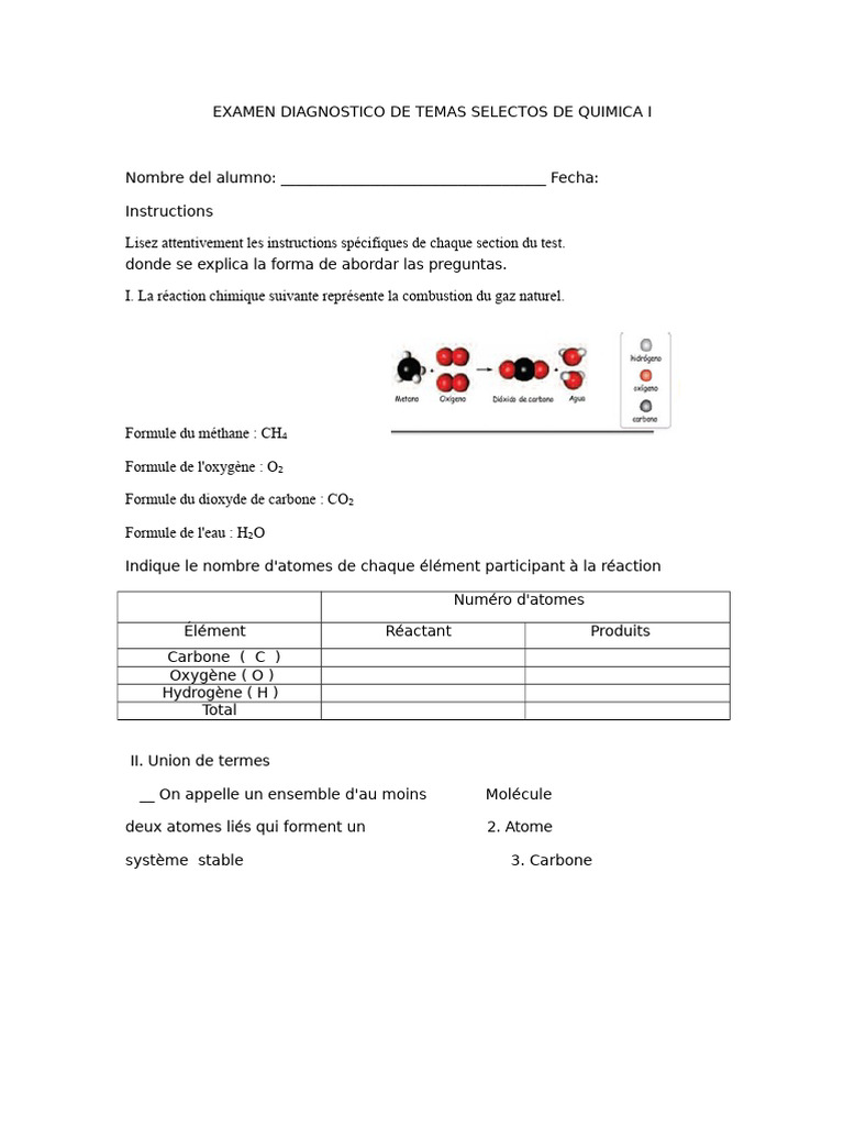Ex Diagnostic de Thèmes Sélectionnés de Chimie Un | PDF | Chimie | Atomes