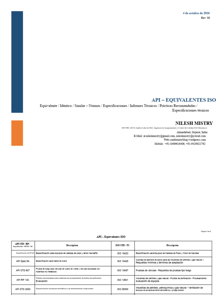Equivalentes ISO para Normas API | PDF | Bomba | Petróleo