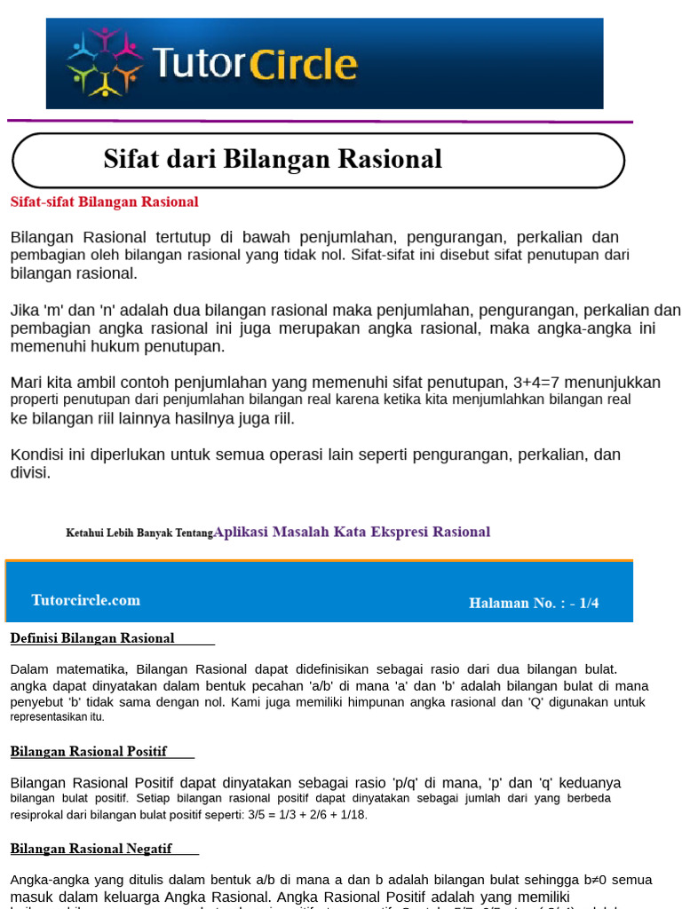 Sifat dan Definisi Bilangan Rasional | PDF