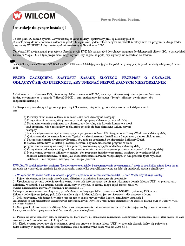 Instrukcje Instalacji Wilcom 2006 | PDF