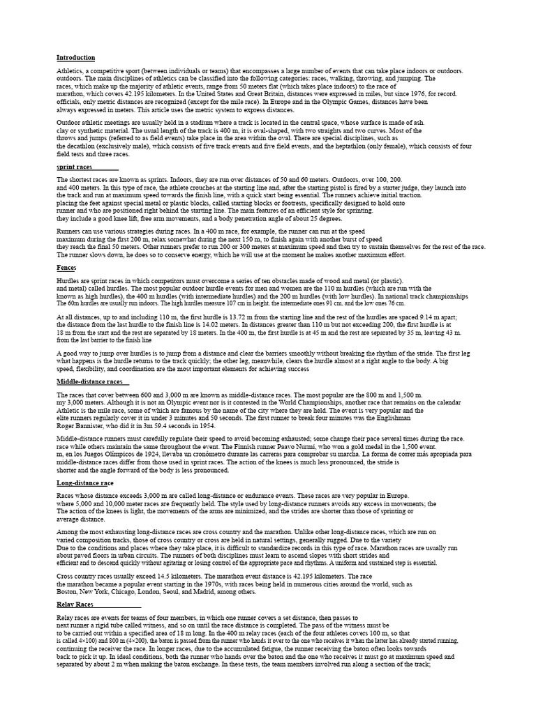 Overview of Athletics Events and Techniques | PDF | Track And Field ...