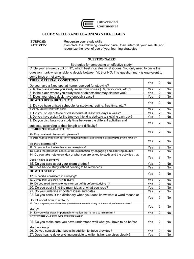Test To Measure Study Skills and Learning Techniques | PDF | Study ...