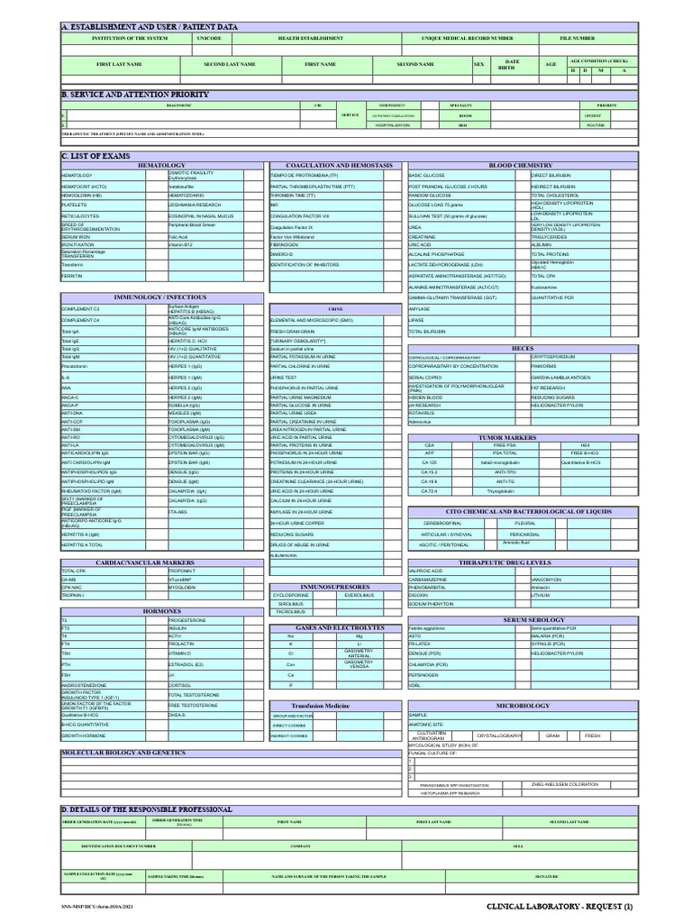 Clinical Laboratory Request Form | PDF | Lipoprotein | Coagulation