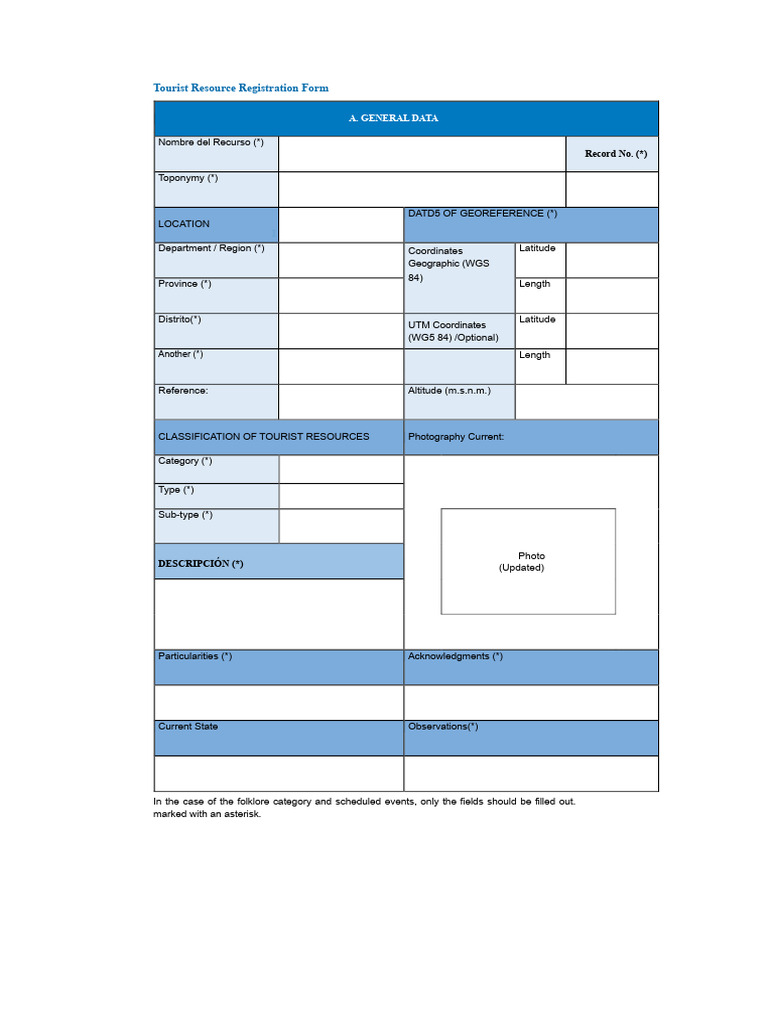 Tourist Resource Registration Form Guide | PDF