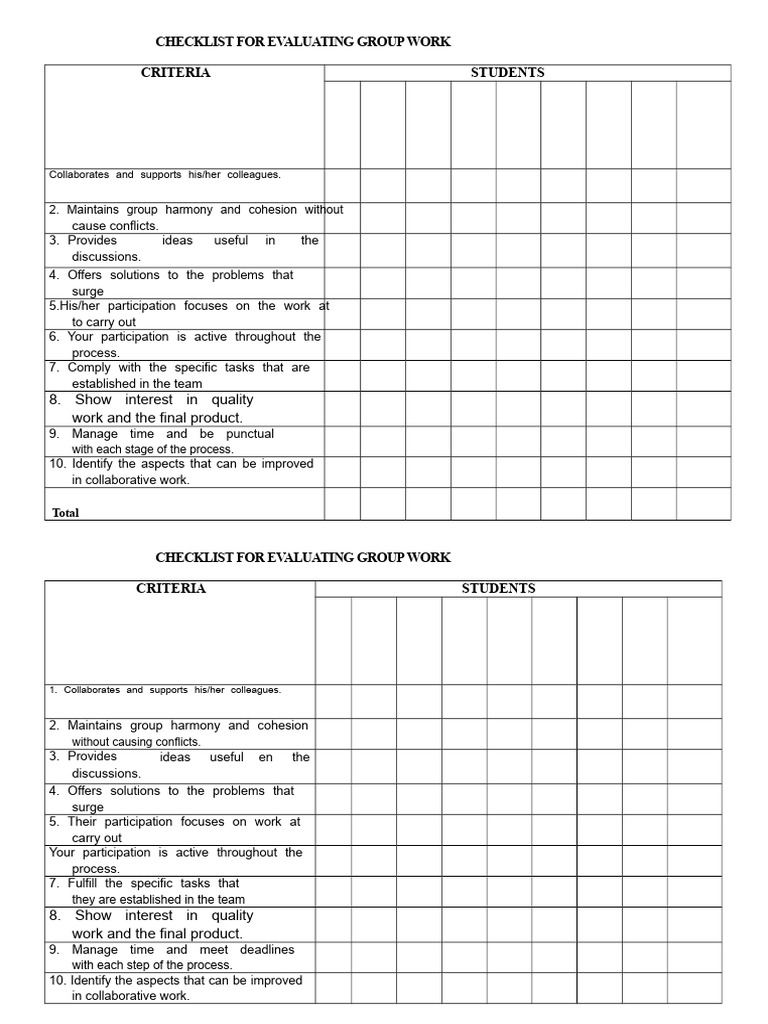 Group Work Evaluation Checklist | PDF