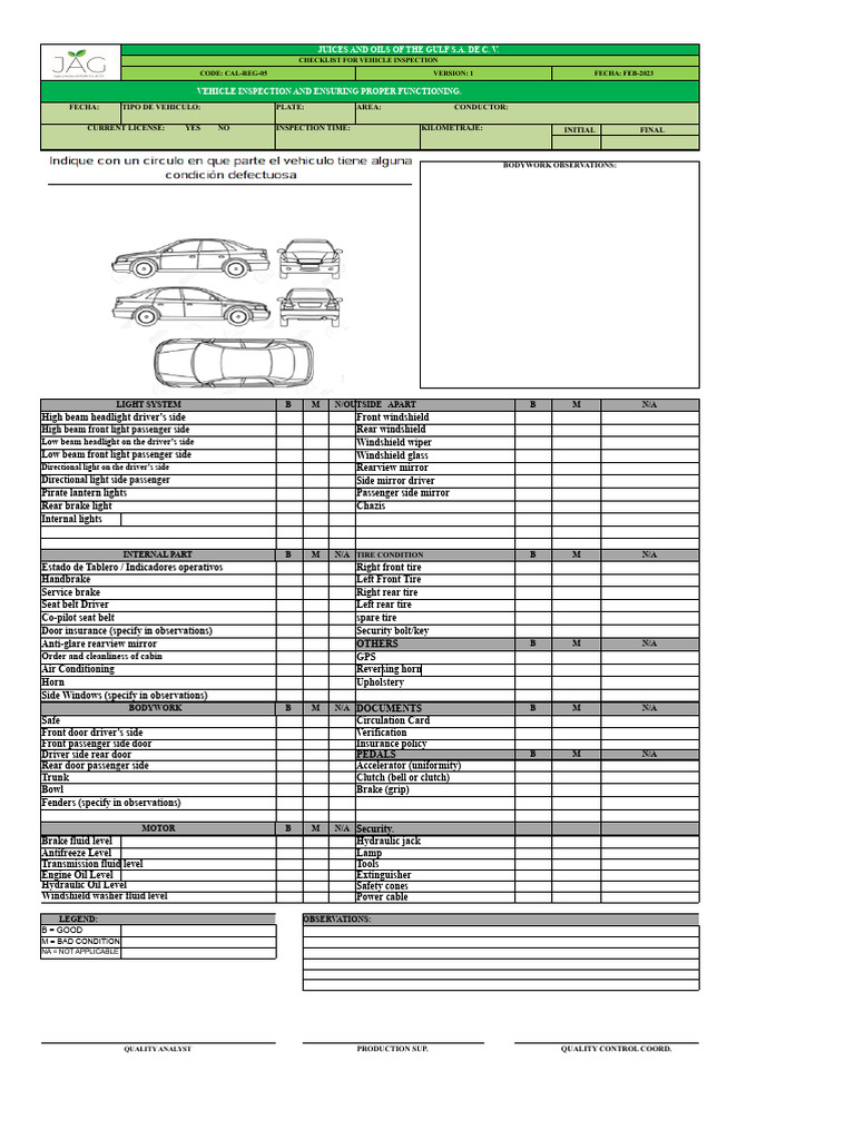 Vehicle Control Checklist | PDF | Headlamp | Wheeled Vehicles