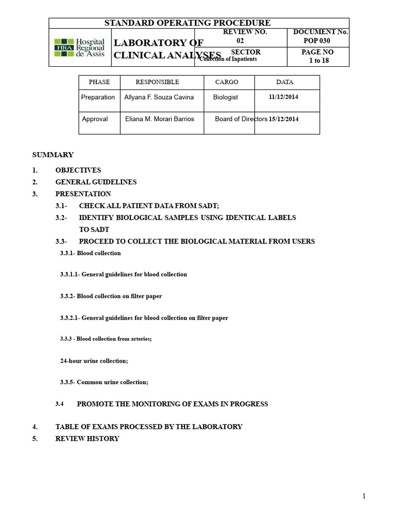 Inpatient Biological Sample Collection SOP | PDF | Immune System | Antibody