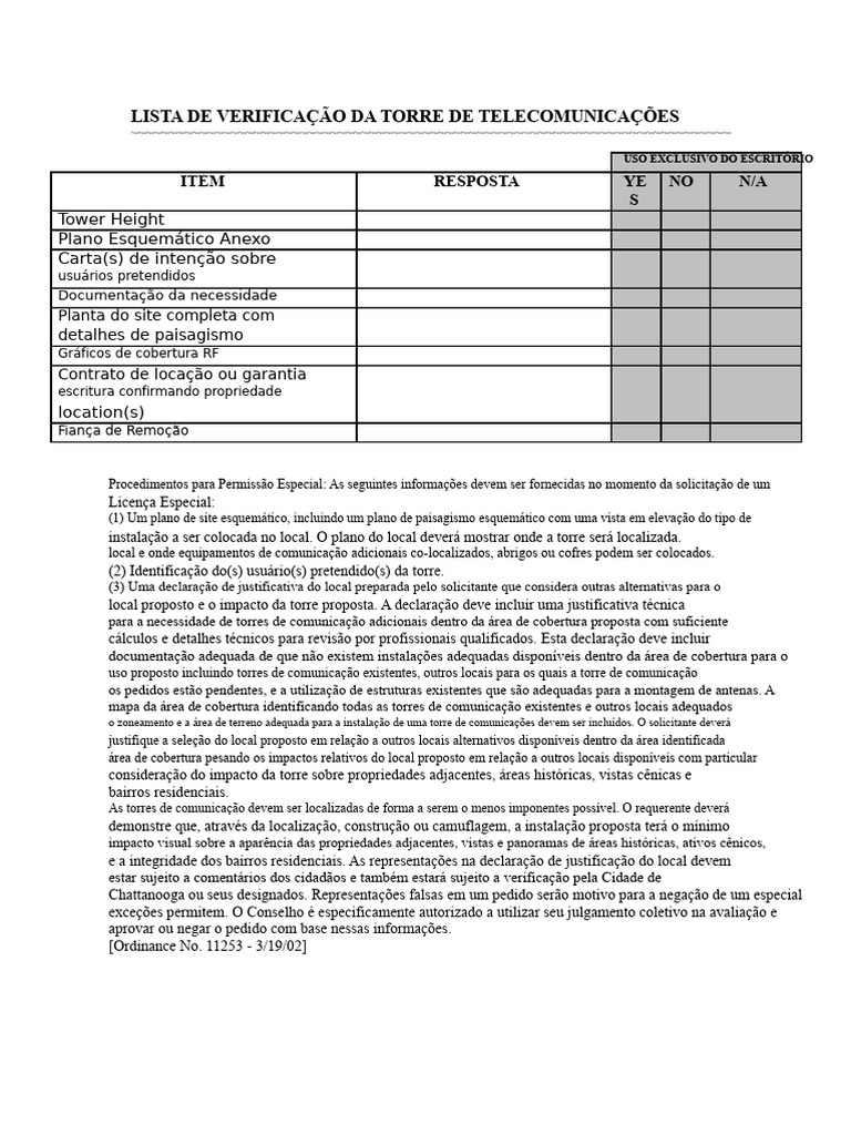 Checklist para Instalação de Torres de Telecom | PDF | Propriedade ...