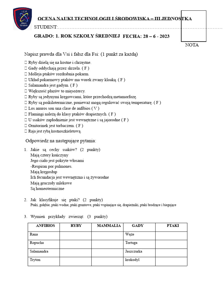 Ocena Cta 1 - Odpowiedzi | PDF